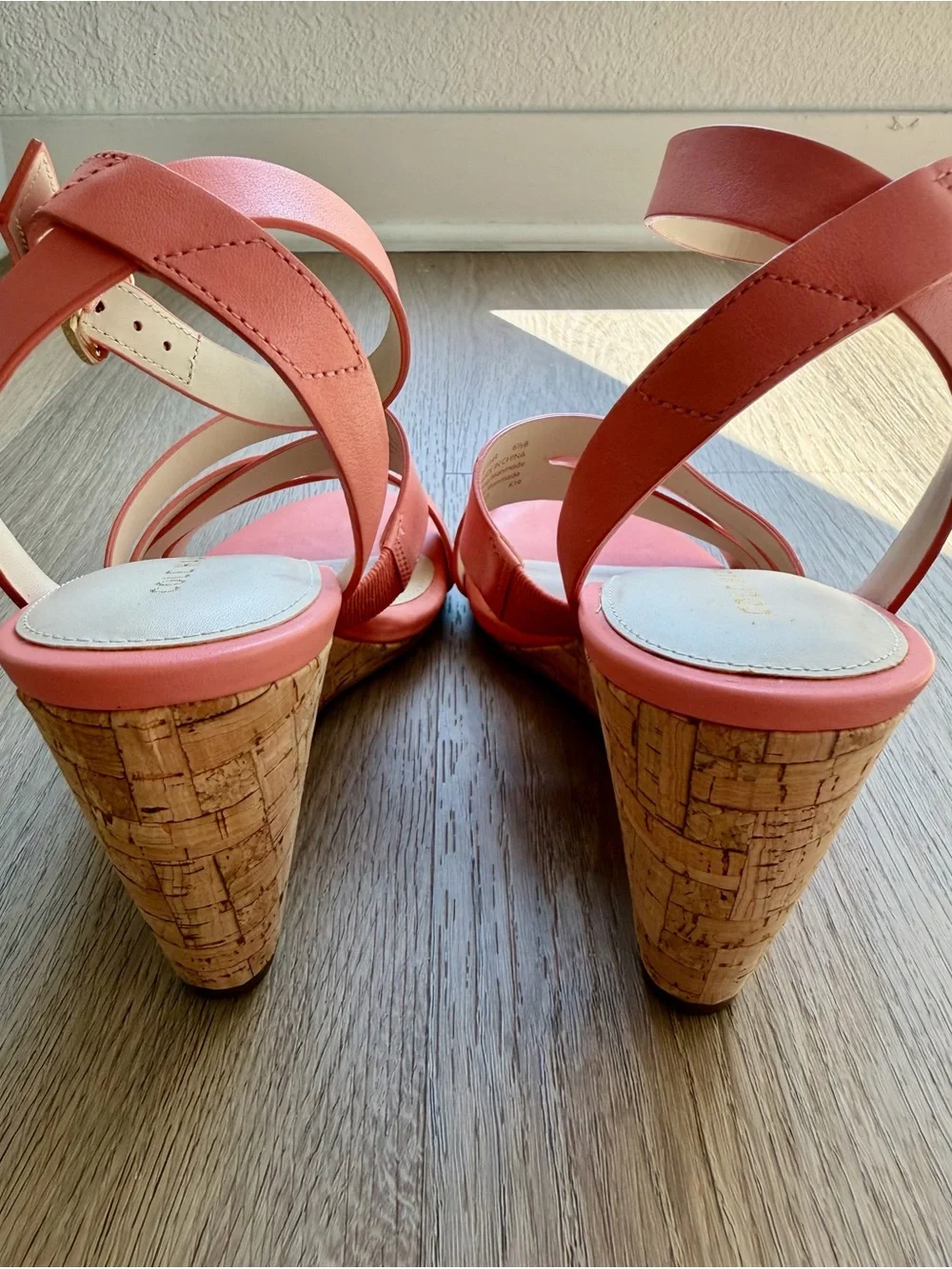 Cole Haan Leather Coral-Pink Cork Wedge Sandals